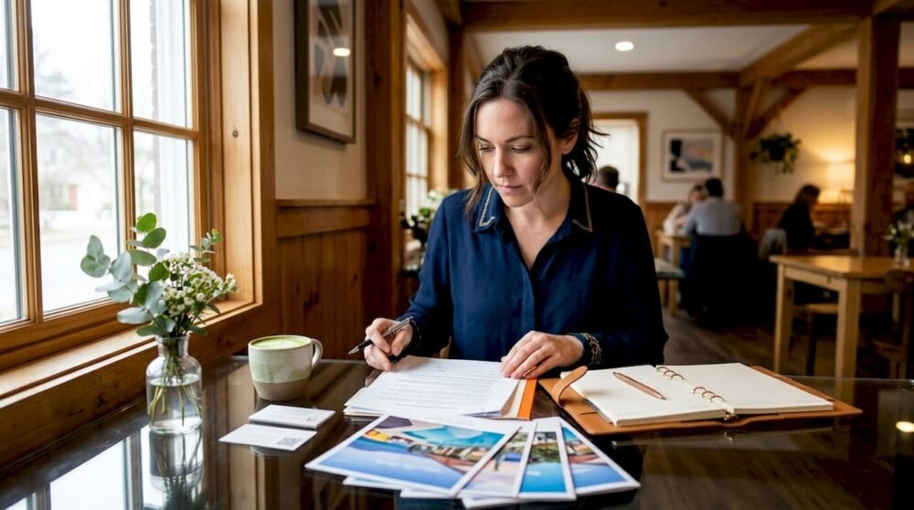 Wedding planner arranging destination entertainment materials
